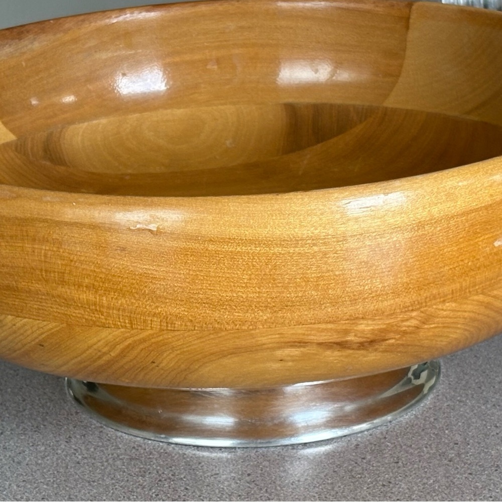 Wooden Bowl with Silver Base